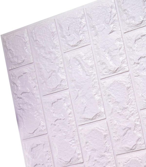 3D Wall Sticker – White Brick Sheet, Self-Adhesive, Waterproof (70×77 cm / 2.3×2.5 ft)