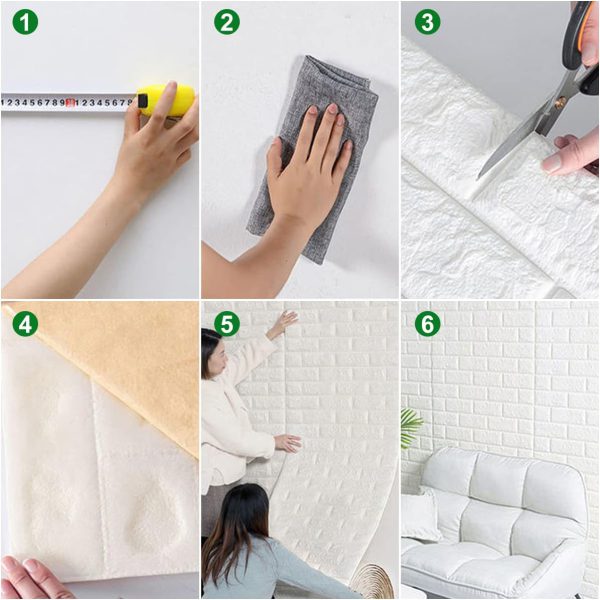 3D Wall Sticker – White Brick Sheet, Self-Adhesive, Waterproof (70×77 cm / 2.3×2.5 ft)