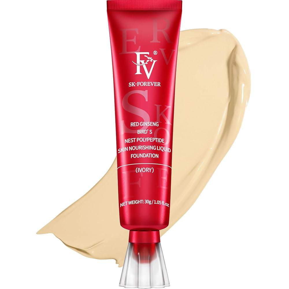 FV SK-FOREVER Liquid Foundation – Lightweight Oil-Control Formula with Peptides & Bird’s Nest Extract – Nourishing Ivory Shade Base Makeup (30g Tube)