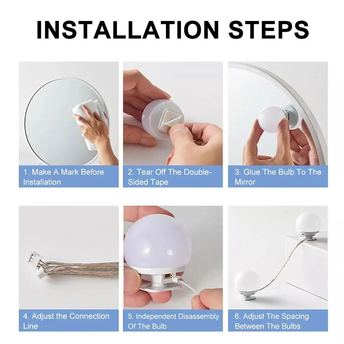 Vanity Mirror Fill Light Adjustable Luminance 3 Colors LED USB Wall Bulbs String For All Pretty 3 Colors Dimmable Vanity Light