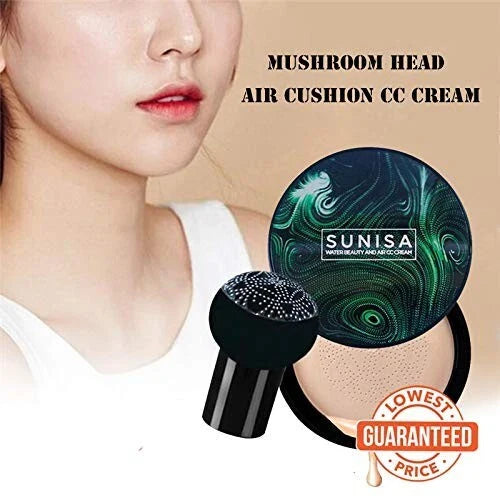 Sunisa Waterproof Air Cushion Foundation – BB & CC Cream with Hydrating Formula & Mushroom Head Applicator