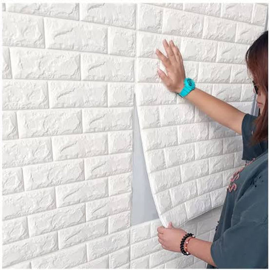 3D Wall Sticker – White Brick Sheet, Self-Adhesive, Waterproof (70×77 cm / 2.3×2.5 ft)