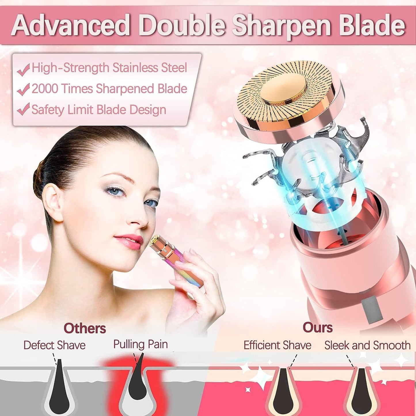 2 in 1 Electric Eyebrow Trimmer and Shaver, Rechargeable Flawless Hair Remover 2 in 1 Hair Remover Trimmer For Women, Electric Flawless Facial Machine Razor, Painless Eyebrow Removal