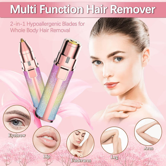 2 in 1 Electric Eyebrow Trimmer and Shaver, Rechargeable Flawless Hair Remover 2 in 1 Hair Remover Trimmer For Women, Electric Flawless Facial Machine Razor, Painless Eyebrow Removal