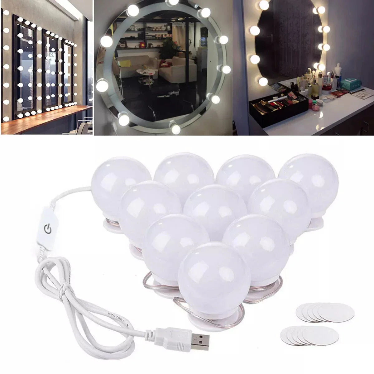 Vanity Mirror Fill Light Adjustable Luminance 3 Colors LED USB Wall Bulbs String For All Pretty 3 Colors Dimmable Vanity Light